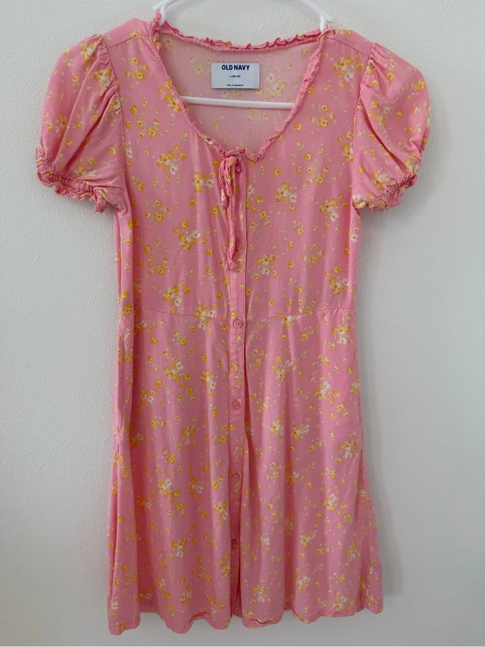 Girls Old Navy Pink Floral Girls' Button-Front Dress (L 10-12)